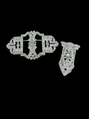 Vintage Coro Art Deco Clear Diamanté Brooch & Dress Clip